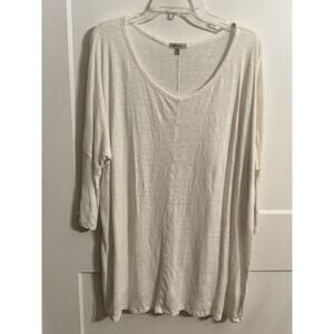 Mododoc Tunic T Shirt Sz XL White 100% Linen Scoop Neck Dolman Sleeve Boho Lagen